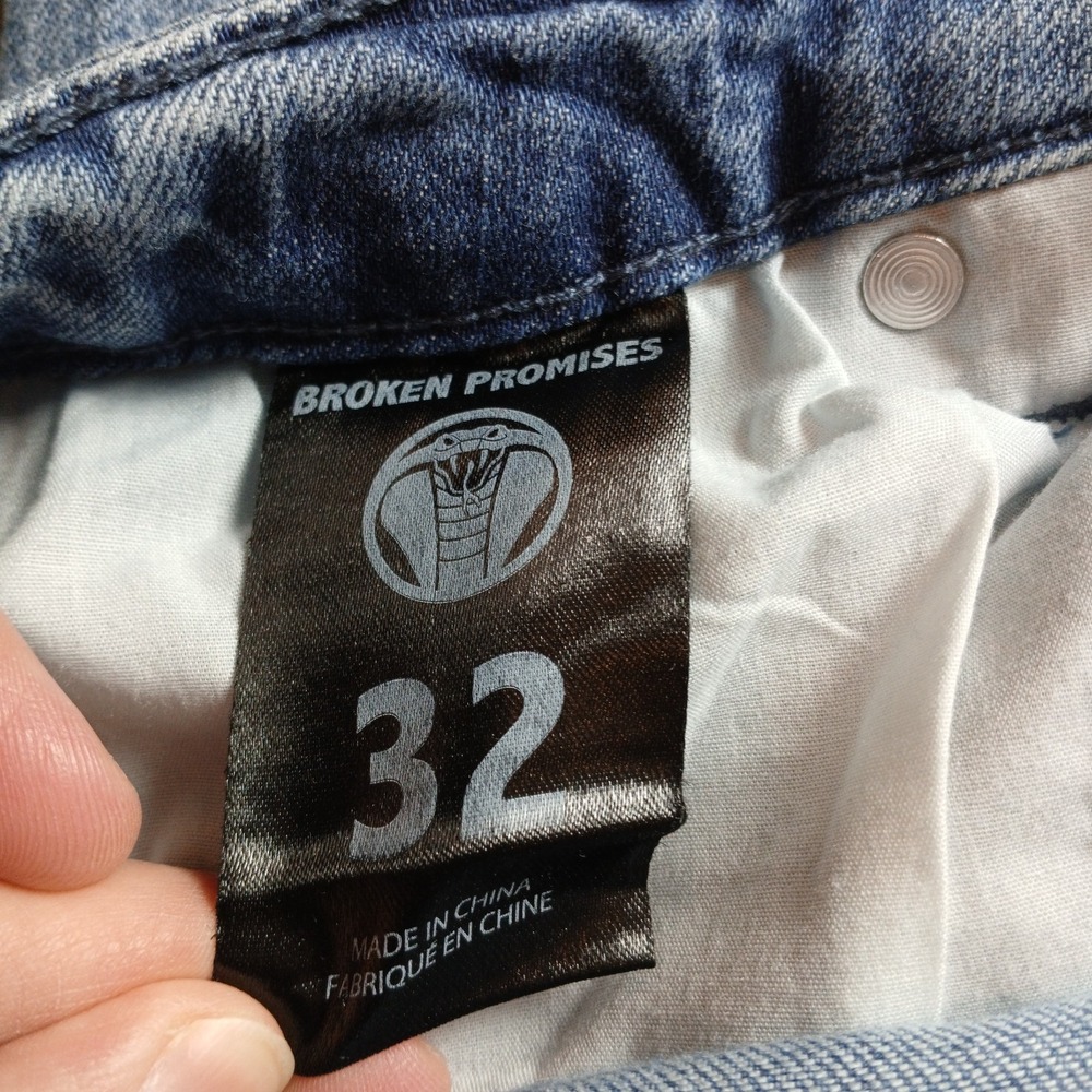 Broken Promises Distressed Mens 32x29 Straight Blue Snake Cobra Rose Jeans JA128 - Picture 2 of 15